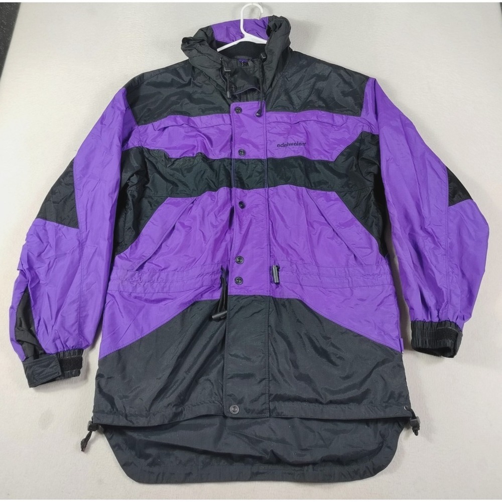 Vintage Edelweiss Jacket‎ Mens Medium Purple Black Hooded Ski Colorblock 80s